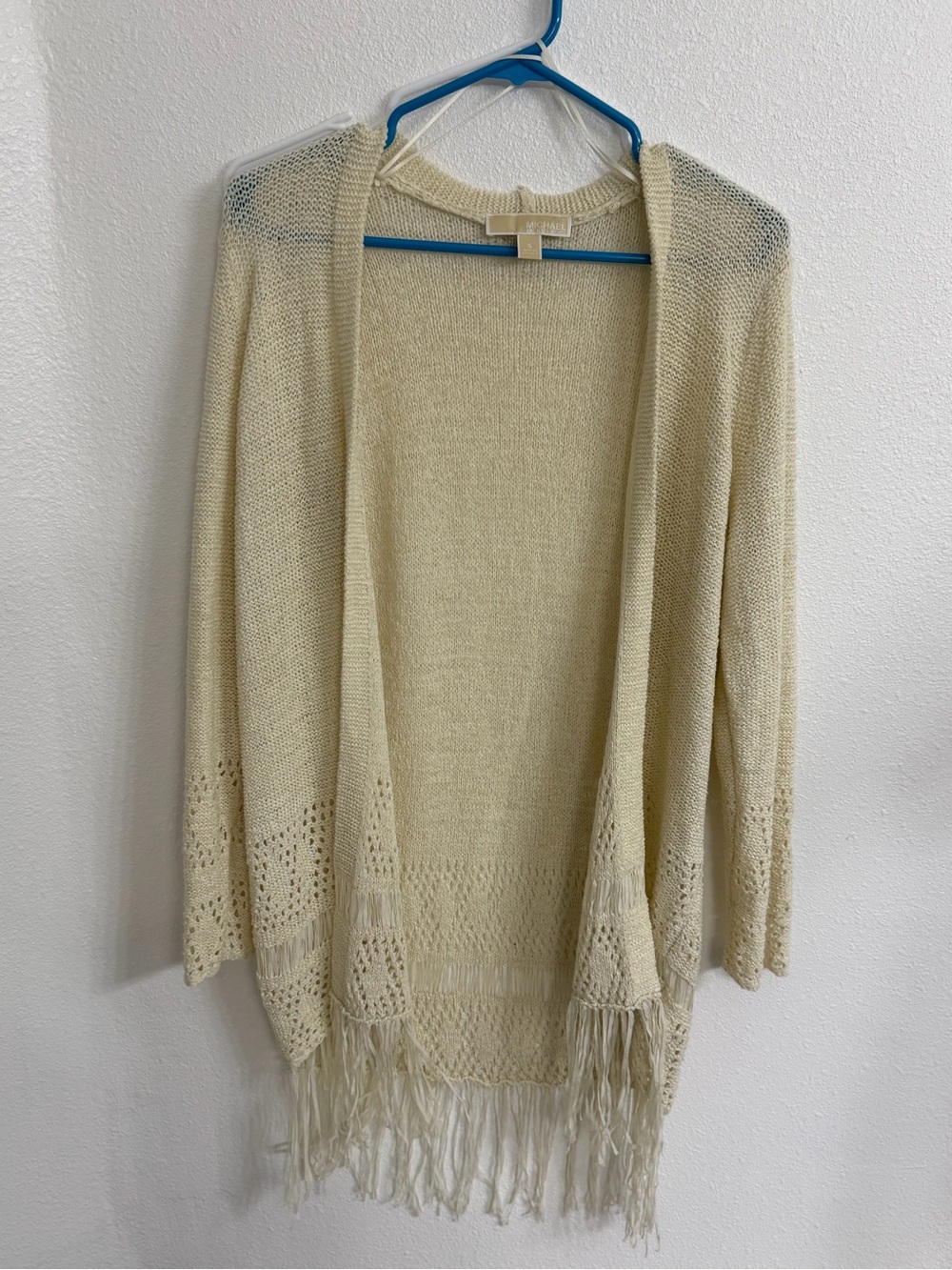 Michael Kors Women's Cream Open-Front Fringe Knit Sweater